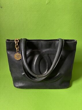 Classic Black Chanel Leather Tote with Gold Charm